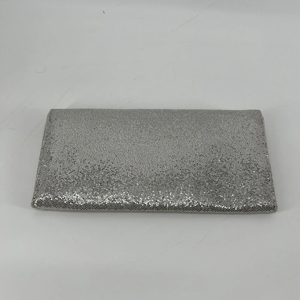 Victorias Secret Silver Glitter‎ Envelope Clutch Pink Lining Evening Bag